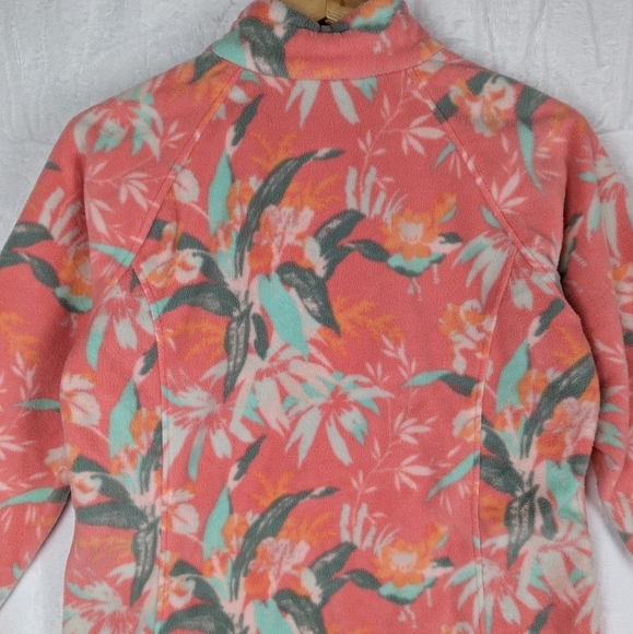 Columbia Floral Fleece Jacket Youth XL Peachy Pink Green - Picture 10 of 15